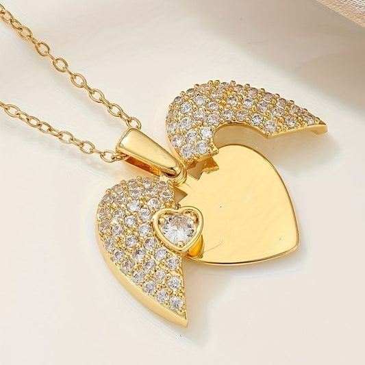 Angel Wing Heart Crystal Necklace