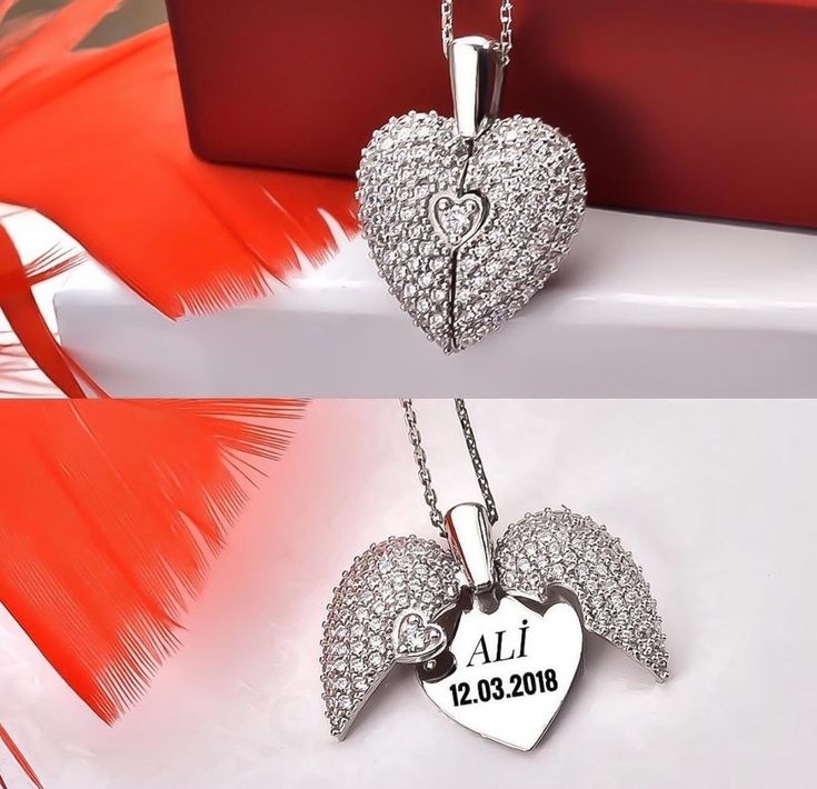 Personalized Angel Wings Heart Necklace – Custom Engraved Name & Date Pendant