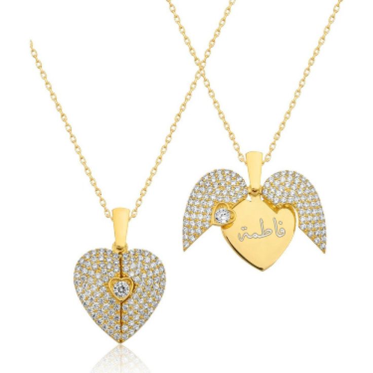 Personalized Angel Wings Heart Necklace – Custom Name Engraved Pendant