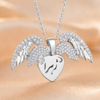 Custom Name Heart & Angel Wing Necklace