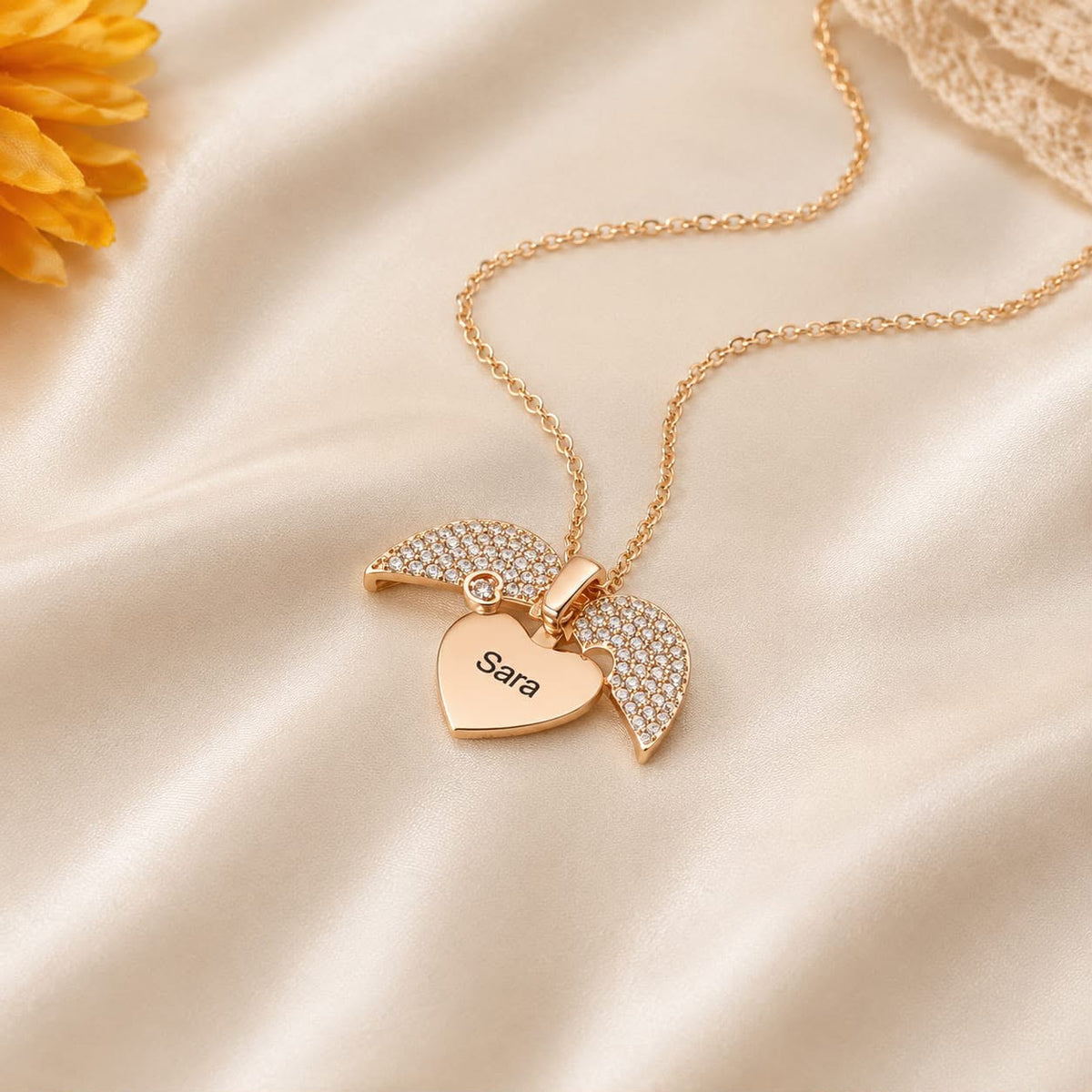 Angel Wings Heart Pendant Necklace