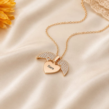 Angel Wings Heart Pendant Necklace